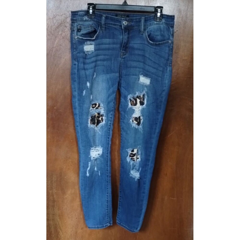Judy Blue Leopard Jeans Womens 11/30 Denim Stretch Distressed Ripped Skinny Fit